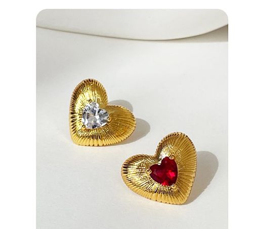 1 par de brincos de orelha de zircônia com incrustação de cobre em forma de coração estilo simples