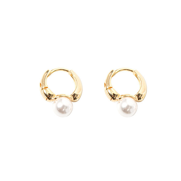 1 Pair Solid Color Plating Inlay Copper Pearl 18K Gold Plated Earrings