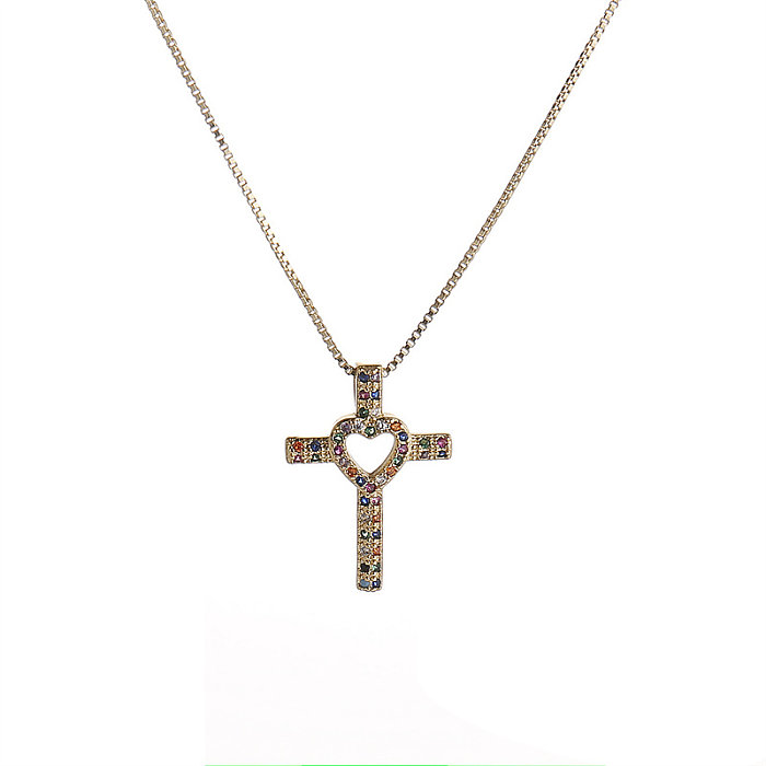 Luxurious Cross Copper Inlay Artificial Pearls Zircon Pendant Necklace 1 Piece