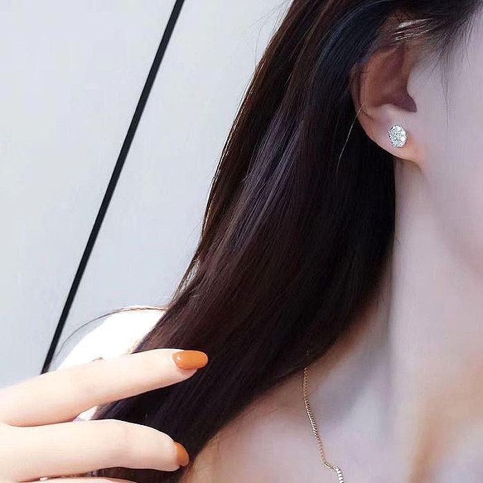 Brincos de orelha de cobre ovais da moda embutidos com zircão e cobre