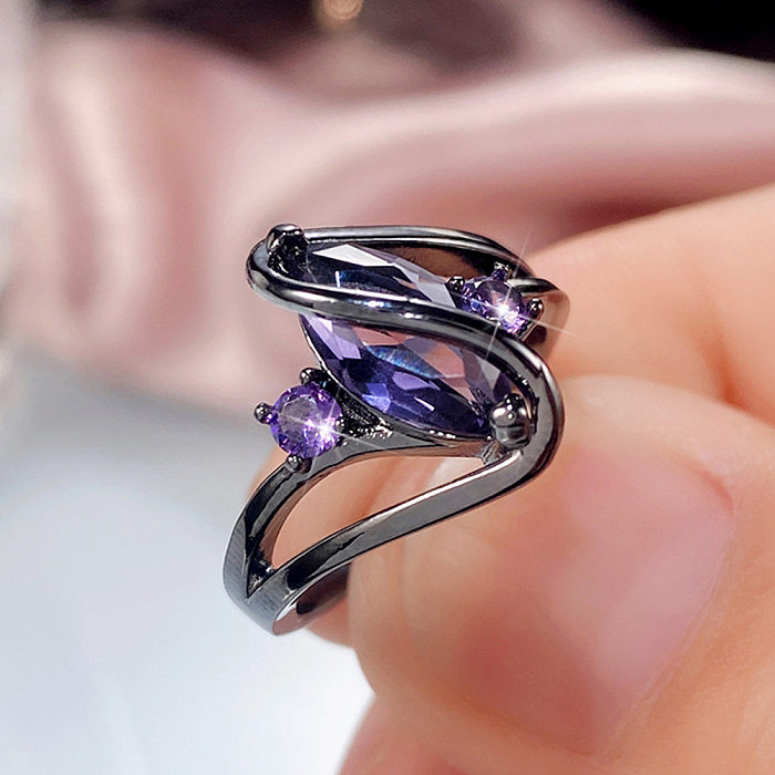 Schwarz-lila Pferdeaugen-Ring, trendiger Mode-Zirkon-Ring