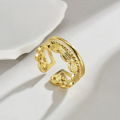 Anéis abertos banhados a ouro 14K com chapeamento de aço inoxidável oval de estilo clássico