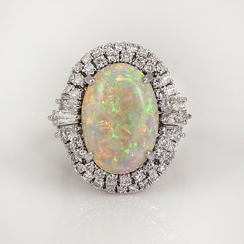 Fashion Large Opal Copper Inlaid Zircon Opal Ring Jewelry Wholesale