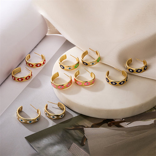 1 Pair Simple Style Classic Style Round Devil'S Eye Enamel Plating Inlay Copper Zircon Gold Plated Earrings