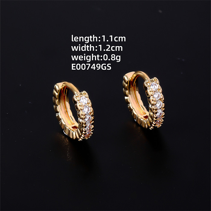 1 Pair Casual Hip-Hop Simple Style Round Plating Inlay Copper Zircon Gold Plated Hoop Earrings
