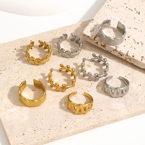 Le placage en acier inoxydable de couleur unie de style classique décontracté évide les anneaux ouverts plaqués or 18 carats