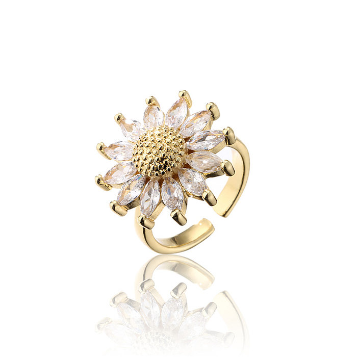 Aogu Grenzüberschreitender neuer europäischer und amerikanischer Mode-Sonnenblume-Sonnenblumen-offener Ring, weiblicher Kupferüberzug, 18 Karat vergoldeter Ring