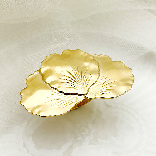Anéis abertos banhados a ouro elegantes em formato de coração em aço inoxidável