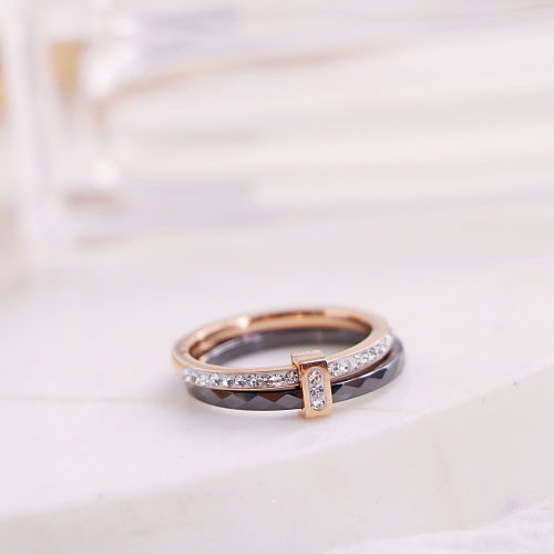Wholesale Retro Simple Style Double Ring Titanium Steel Zircon Rings