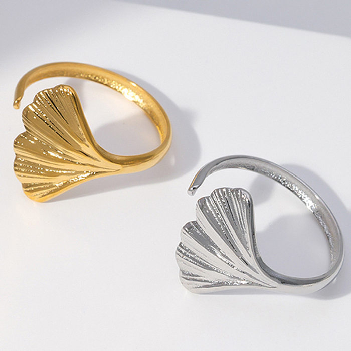 Sweet Ginkgo Leaf Stainless Steel Plating Open Ring