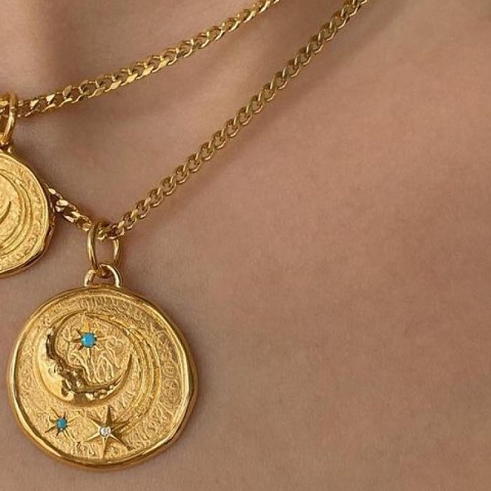 European And American Twin Niche Vintage Gold Coin Pendant Portrait Moon XINGX Coin Coin Pendant Necklace