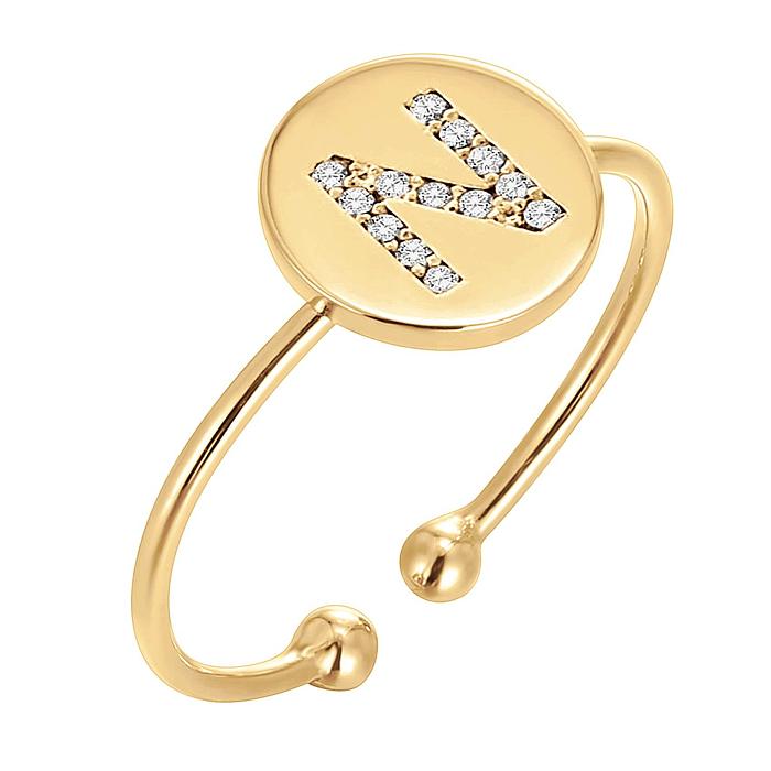 Offene Ringe im modernen Stil mit Buchstabenverkupferung und Inlay aus künstlichem Diamant