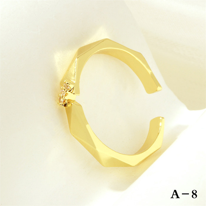 Pentagramme de style simple, serpent, papillon, placage de cuivre, incrustation de zircone, anneaux ouverts plaqués or 18 carats