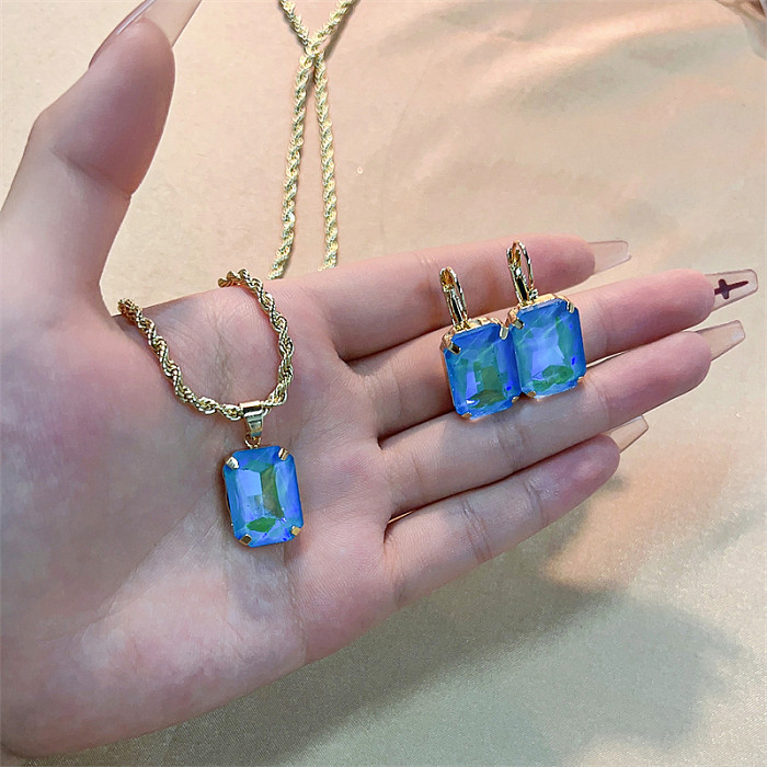 Casual Vintage Style Rectangle Stainless Steel Copper Plating Inlay Glass Gold Plated Jewelry Set