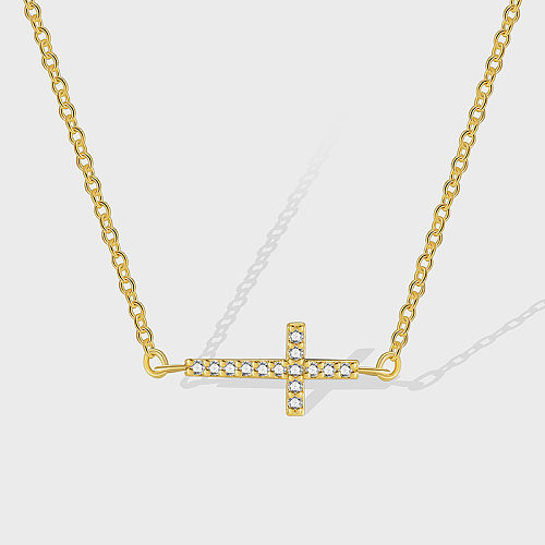 Einfache Halskette mit Kreuzverkupferung und Inlay aus Zirkon mit 18-Karat-Vergoldung