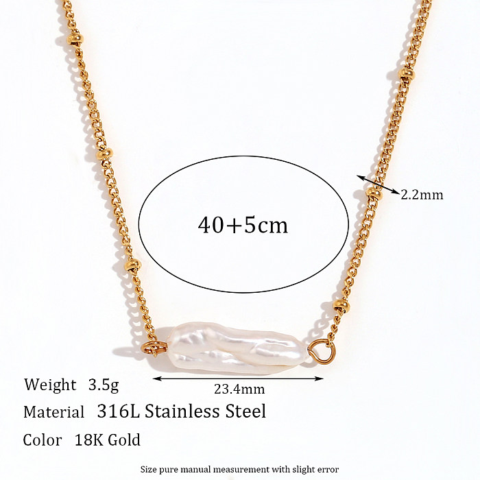Geometrische Vintage-Stil-Armband-Halskette aus Edelstahl mit Perlenbeschichtung, 18 Karat vergoldet