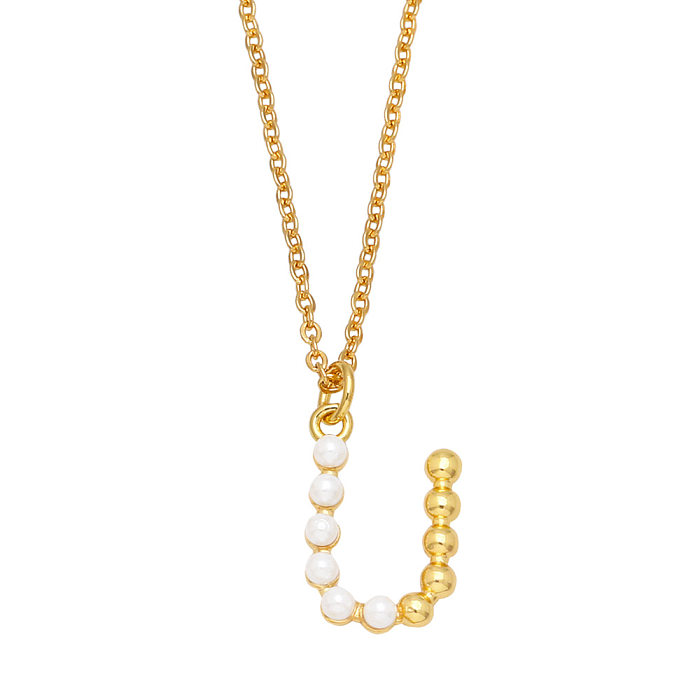Nuevo collar de cobre de clavícula con colgante de perlas de 26 letras simples