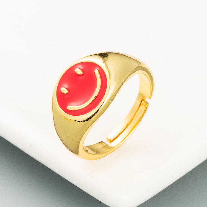 Retro Smiley Copper Plated Gold Dripping Open Ring