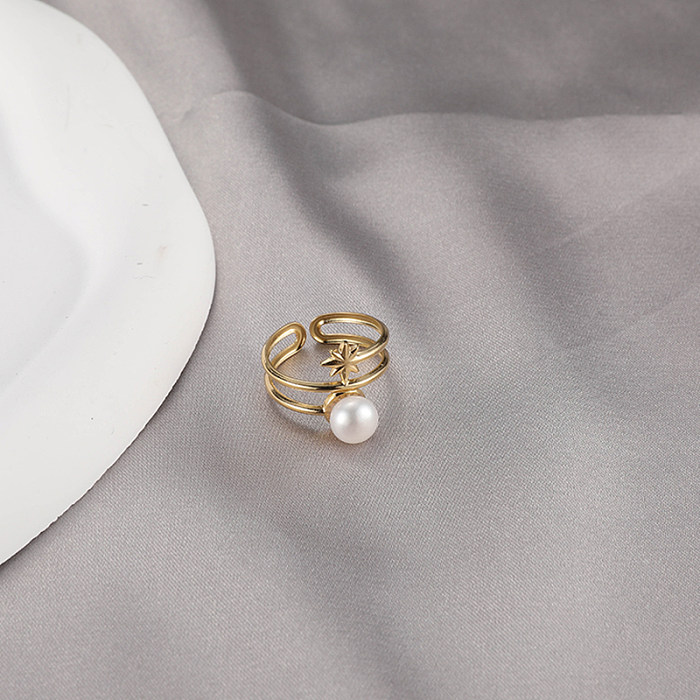 Wholesale French Style Classic Style Heart Shape Stainless Steel Inlay Pearl Open Rings