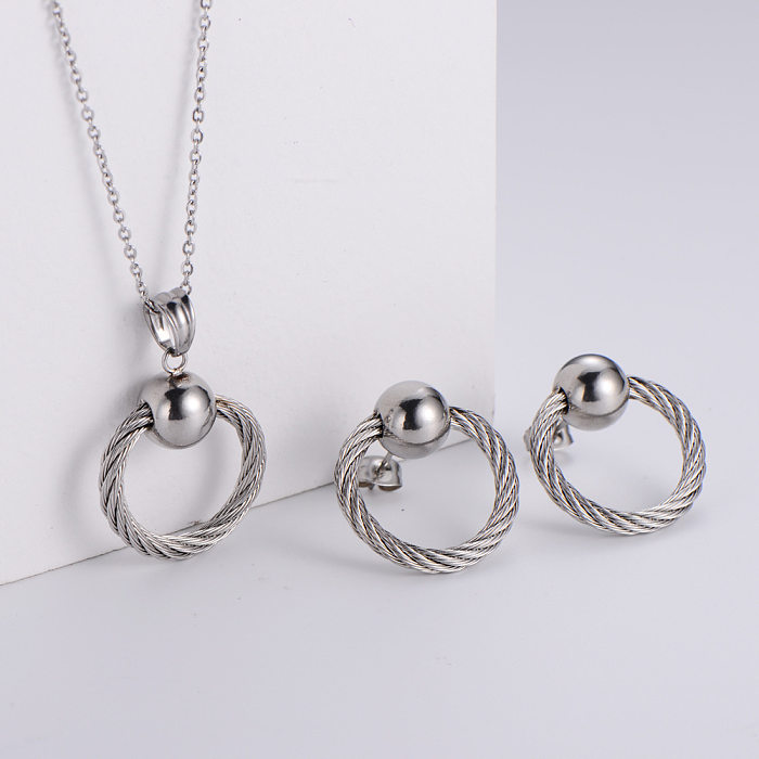 Ensemble de boucles d'oreilles et collier avec pendentif rond de Style coréen, vente en gros de bijoux
