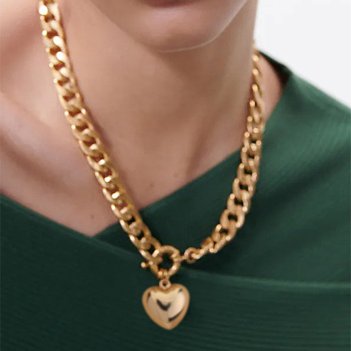 Fashion Heart Shape Copper Inlay Zircon Pendant Necklace 1 Piece