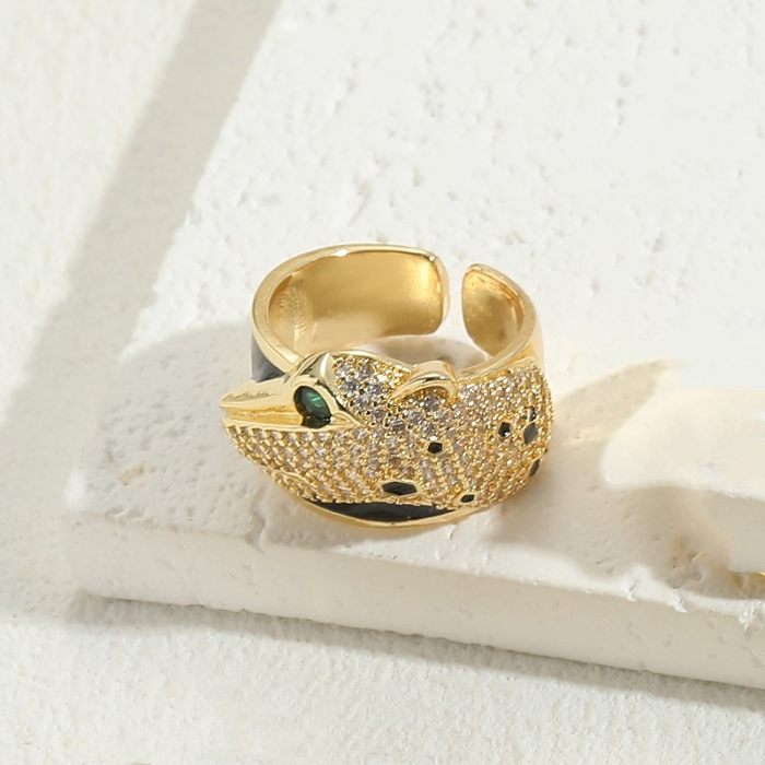 Casual estilo clássico animal cobre assimétrico chapeamento incrustação pérola zircão 14K anéis abertos banhados a ouro
