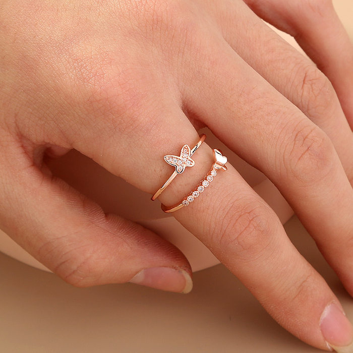 Atacado joias micro-incrustadas com zircão branco onda anel de cobre joias