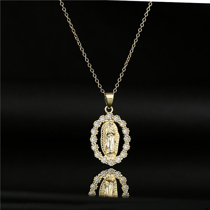 المجوهرات الدينية الكلاسيكية النحاس مطلي 18K الذهب الزركون مريم العذراء قلادة قلادة الإناث
