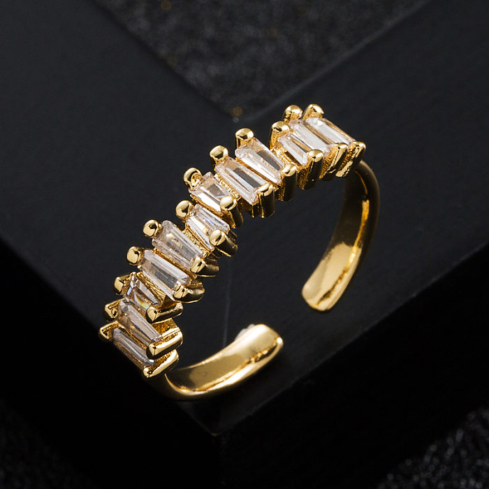 Bague d'index arc-en-ciel en Zircon micro-incrusté en or véritable plaqué cuivre à la mode