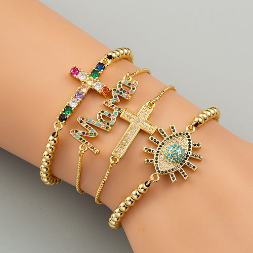 Europäische und amerikanische Mode-Ins-All-Match-Micro-Intarsien-Zirkon-Pull-Armband, weibliche Studentin, Farbe Kupfer-Perlenarmband, Armbänder