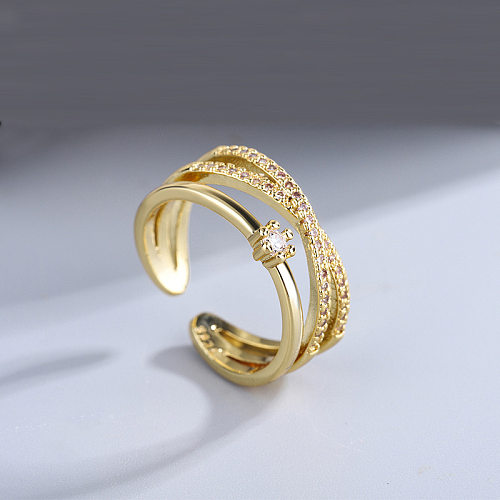 INS Style Simple Style Lines Copper Zircon Open Ring In Bulk