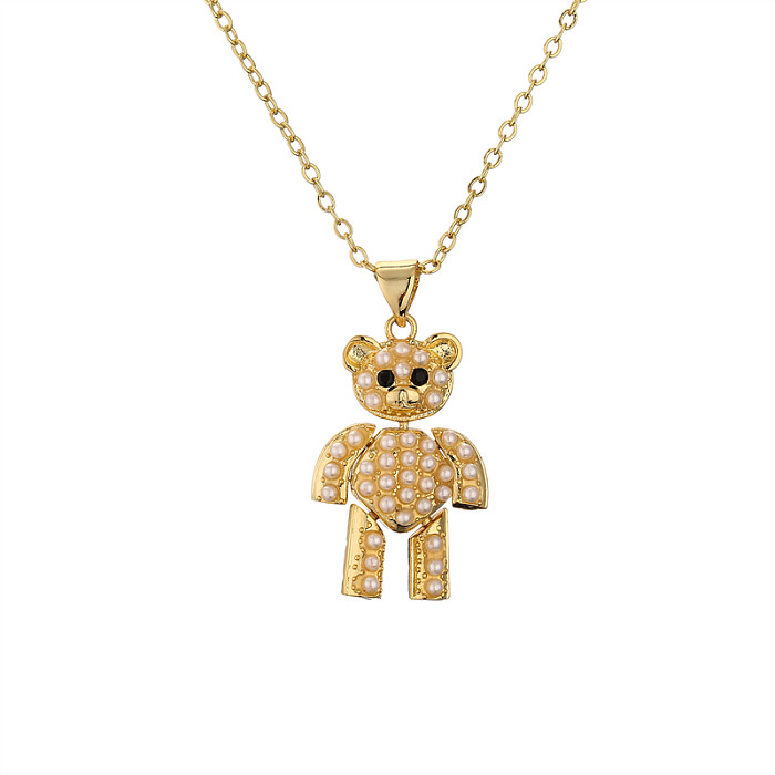 1 pièce mode petit ours chat hibou cuivre placage incrustation perles artificielles Zircon pendentif collier
