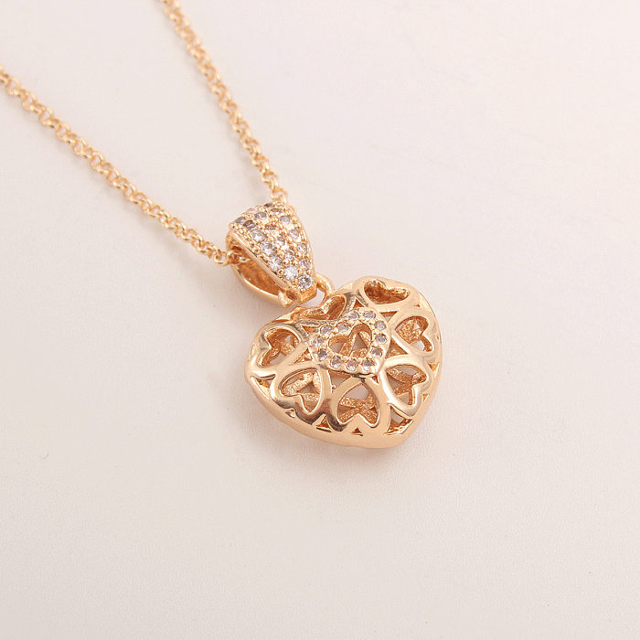 Vintage Style Simple Style Heart Shape Copper Plating Inlay Zircon Gold Plated Pendant Necklace