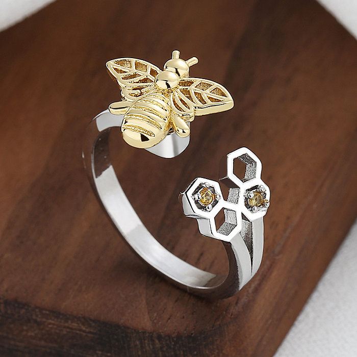 Mode-Sonnenblume-Bienen-Schmetterling-Kupfer-Inlay-Zirkon-Ringe