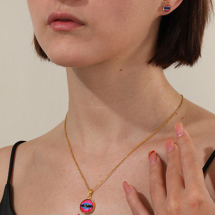 Glamouröse Teufelsauge-Ohrring-Halskette mit Edelstahlbeschichtung und 18-Karat-Vergoldung