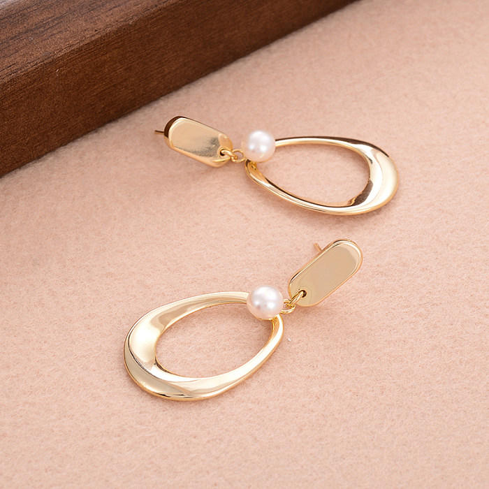 1 Pair Simple Style Oval Plating Copper 14K Gold Plated Earrings