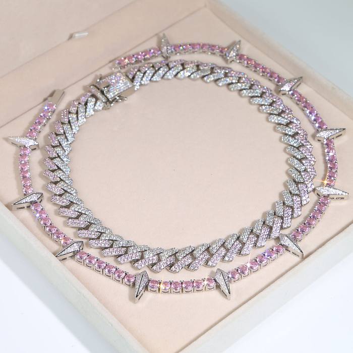 Hip-Hop Rhombus Copper Inlay Zircon Necklace