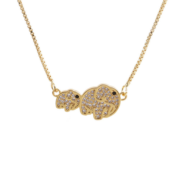 Cute Elephant Copper Enamel Inlay Zircon Pendant Necklace
