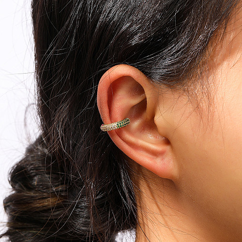 Accessoires de clip d'oreille en forme de C arc-en-ciel en zircon plaqué or véritable 18 carats
