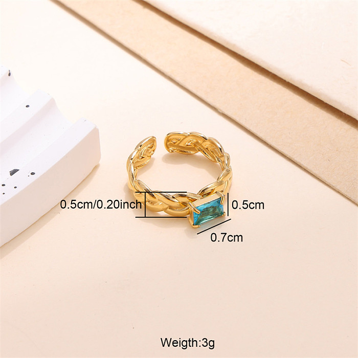 Elegante offene Ringe mit einfarbiger Edelstahlbeschichtung und Zirkoneinlage, 18 Karat vergoldet