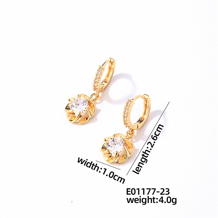 1 Pair Casual Sweet Flower Plating Inlay Copper Zircon Gold Plated Drop Earrings