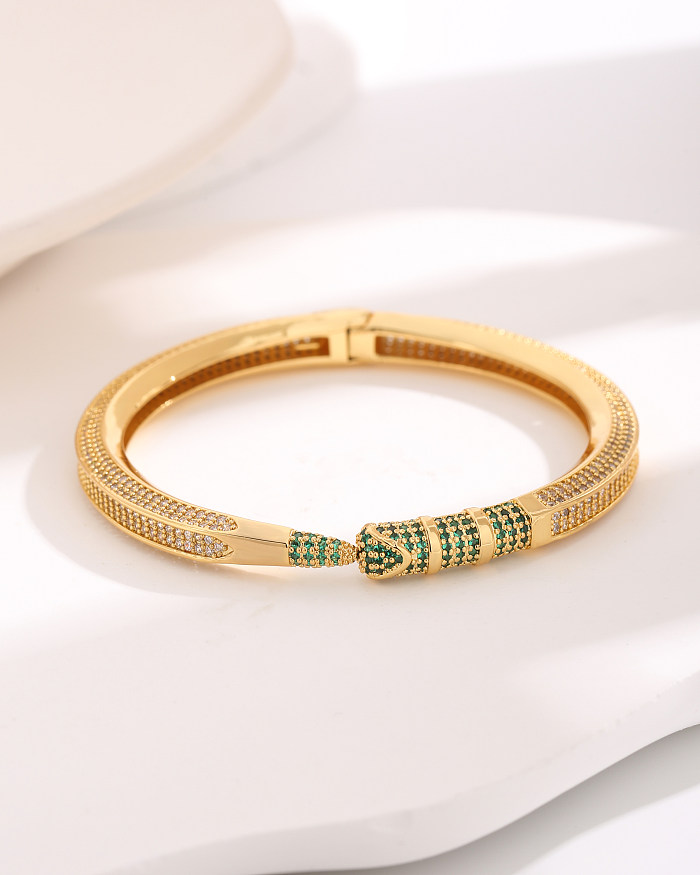 Modern Style Simple Style Round Copper Plating Inlay Zircon 18K Gold Plated Bangle