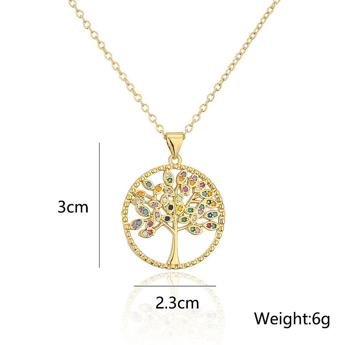 Fashion Copper 18K Gold Zircon Tree Shaped Goddess Pendant Necklace