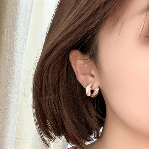 Boucles d'oreilles géométriques de Style coréen, 1 paire, incrustation ronde en cuivre et Zircon plaqué or