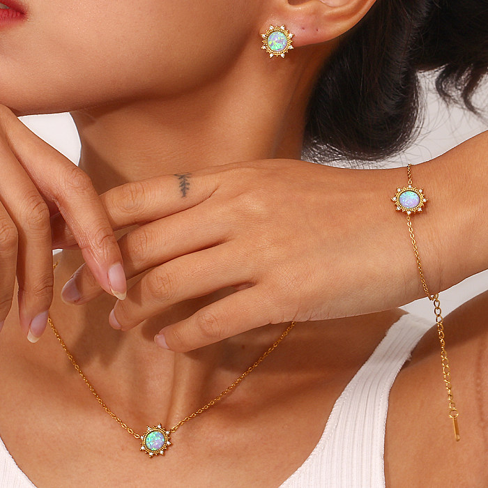 Estilo vintage estilo simples estilo clássico geométrico aço inoxidável 18k banhado a ouro feminino pulseiras brincos colar