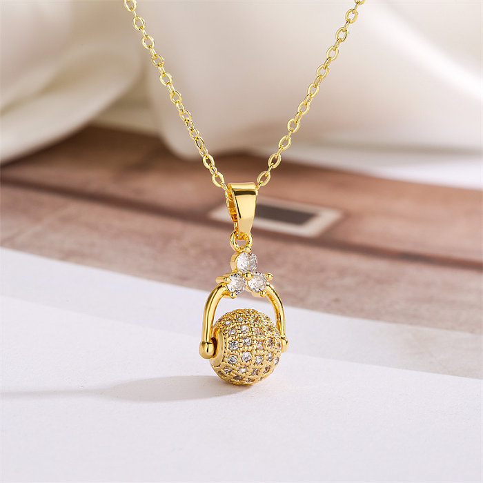 Streetwear Pineapple Copper Plating Inlay Zircon Gold Plated Pendant Necklace