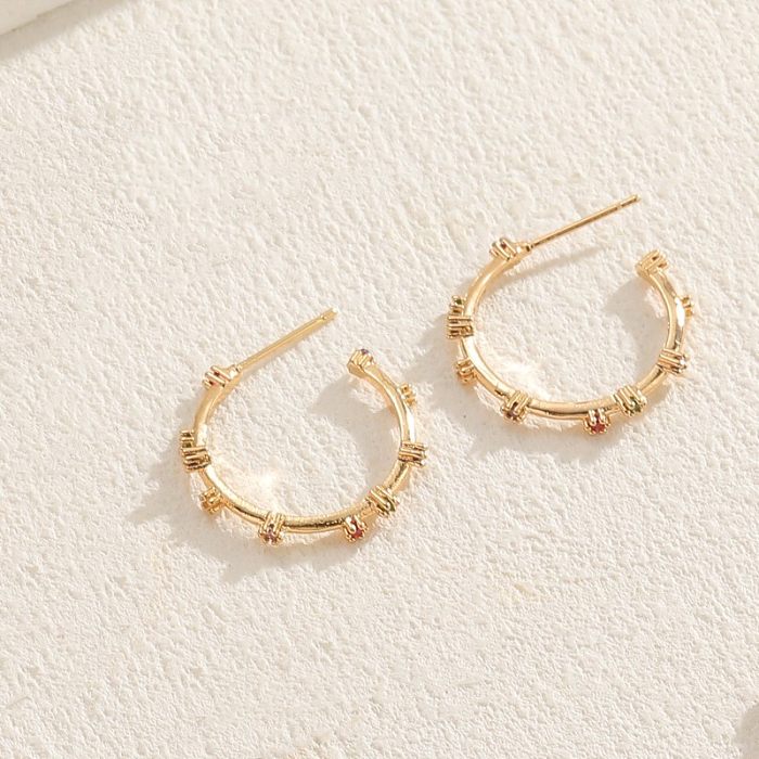 1 Pair Elegant Solid Color Plating Inlay Copper Zircon 14K Gold Plated Ear Studs