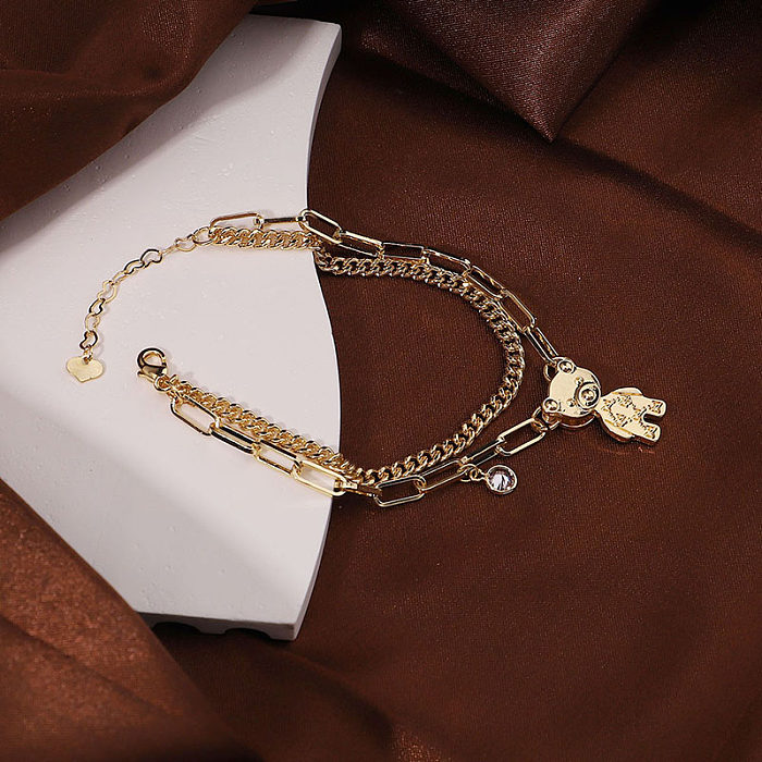 Cartoon Style Japanese Style Simple Style Bear Copper Plating Inlay Zircon 18K Gold Plated Bracelets