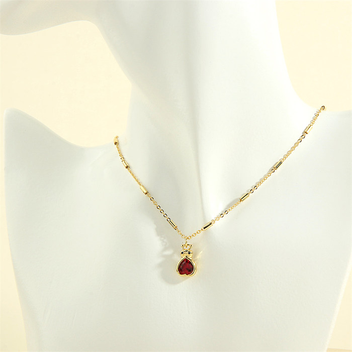 Simple Style Commute Heart Shape Copper 18K Gold Plated Zircon Pendant Necklace In Bulk