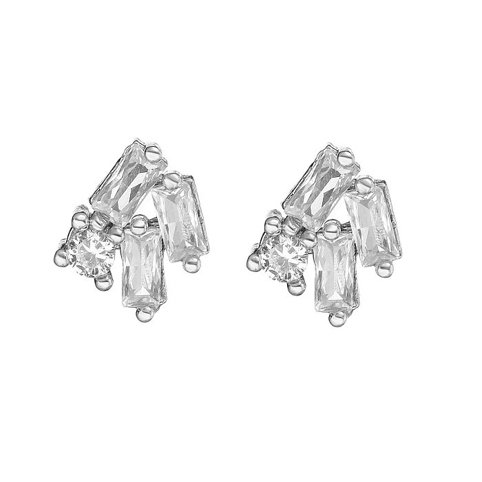 1 Pair Simple Style Square Inlay Copper Zircon Ear Studs